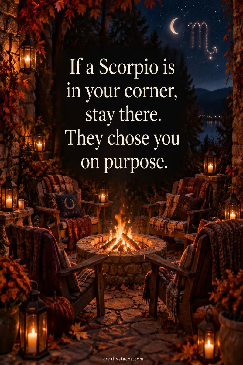 Quote card: If a Scorpio is in your corner, stay there. They chose you on purpose.