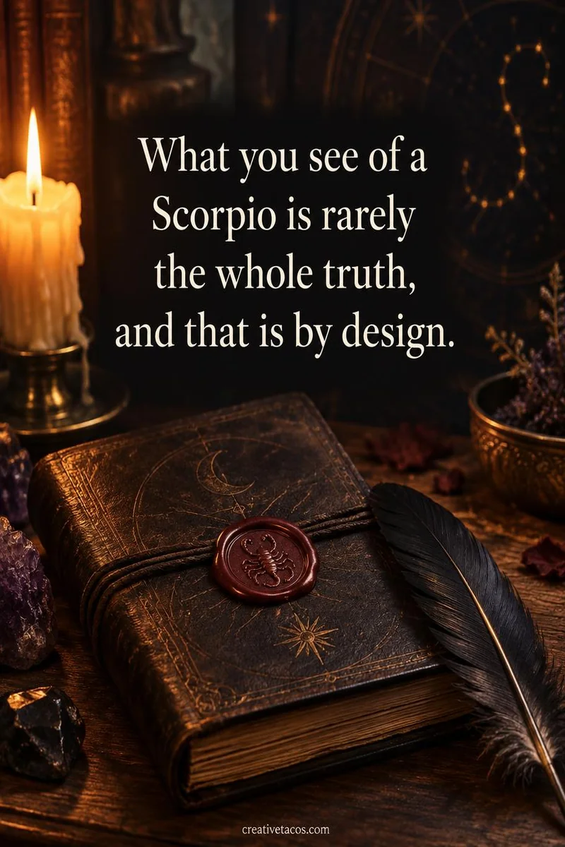 Quote card: What you see of a Scorpio is rarely the whole truth, and that is by design.