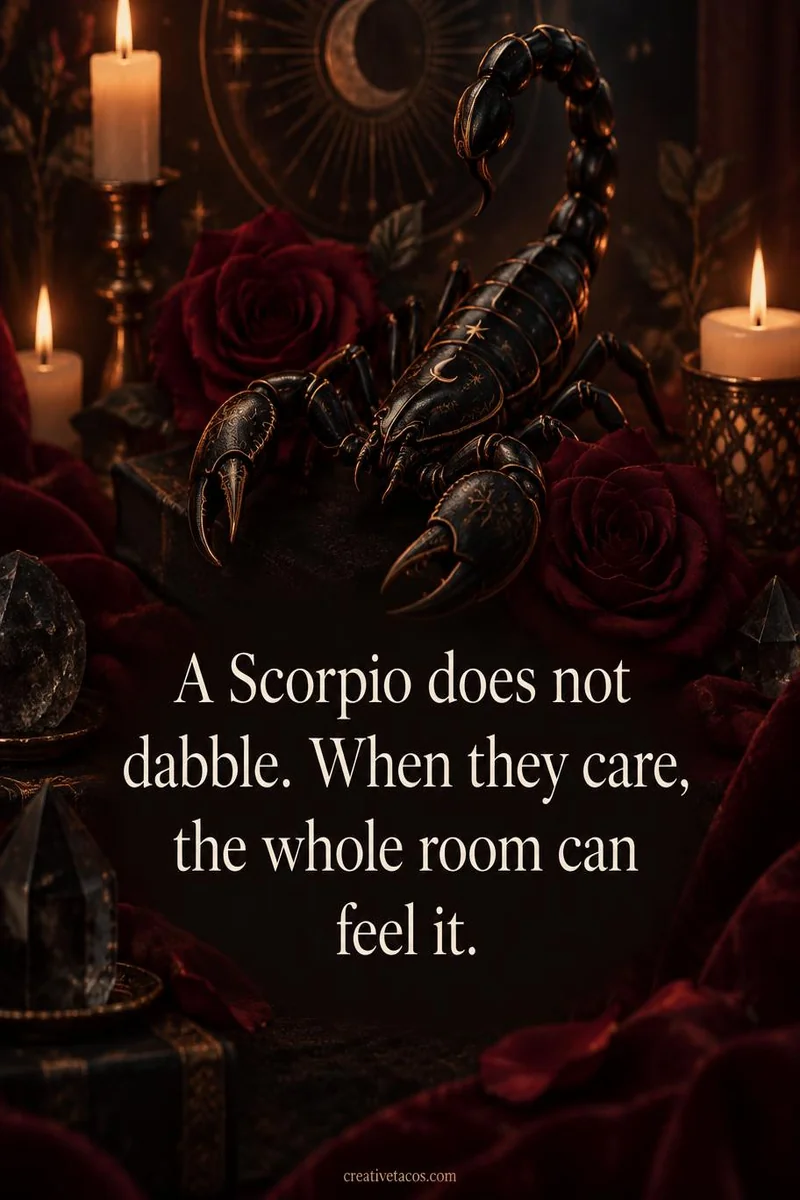 Quote card: A Scorpio does not dabble. When they care, the whole room can feel it.