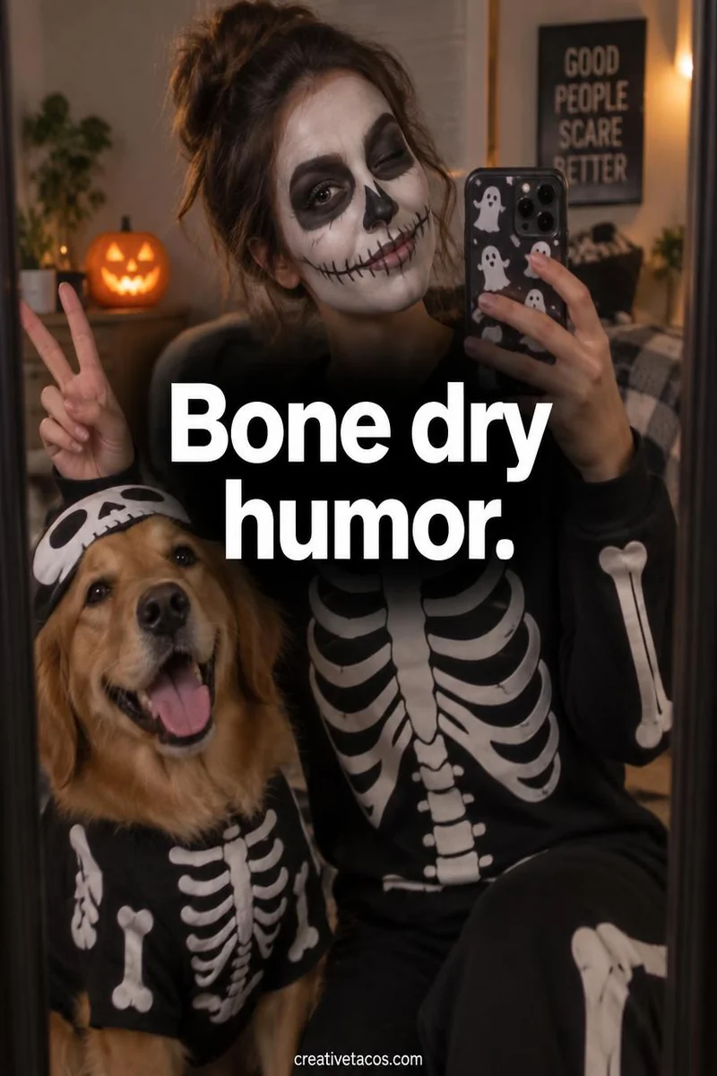Quote card: Bone dry humor.