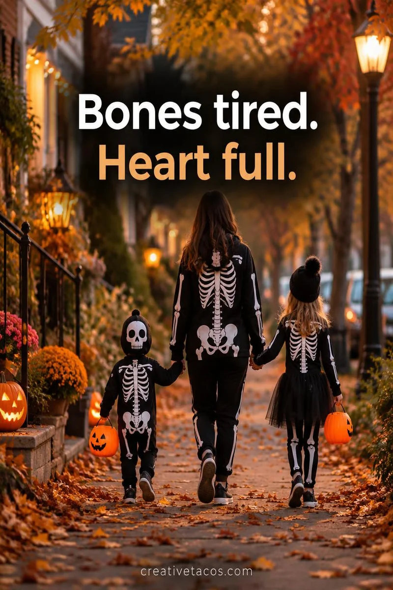 Quote card: Bones tired. Heart full.