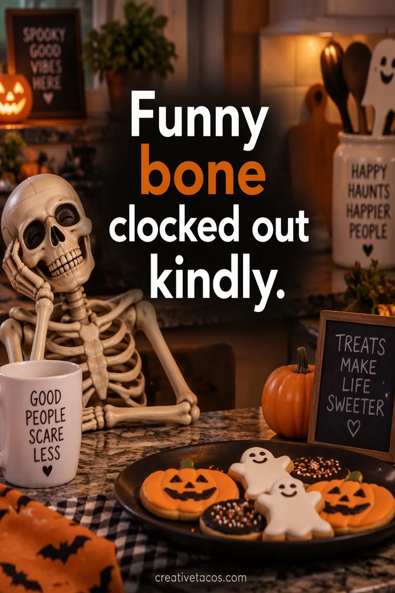 Quote card: Funny bone clocked out kindly.
