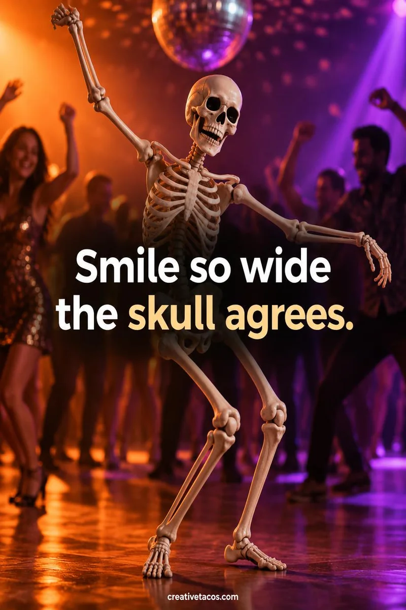 Quote card: Smile so wide the skull agrees.