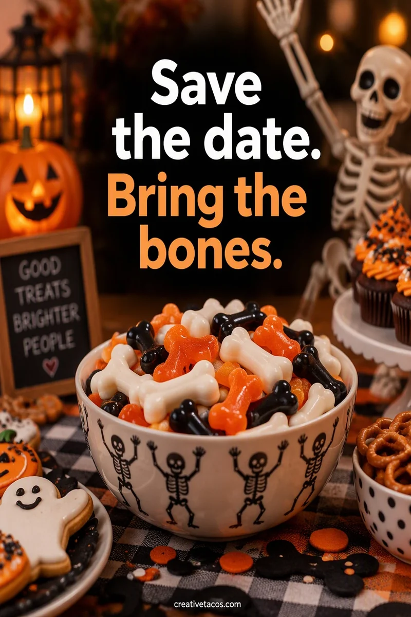 Quote card: Save the date. Bring the bones.
