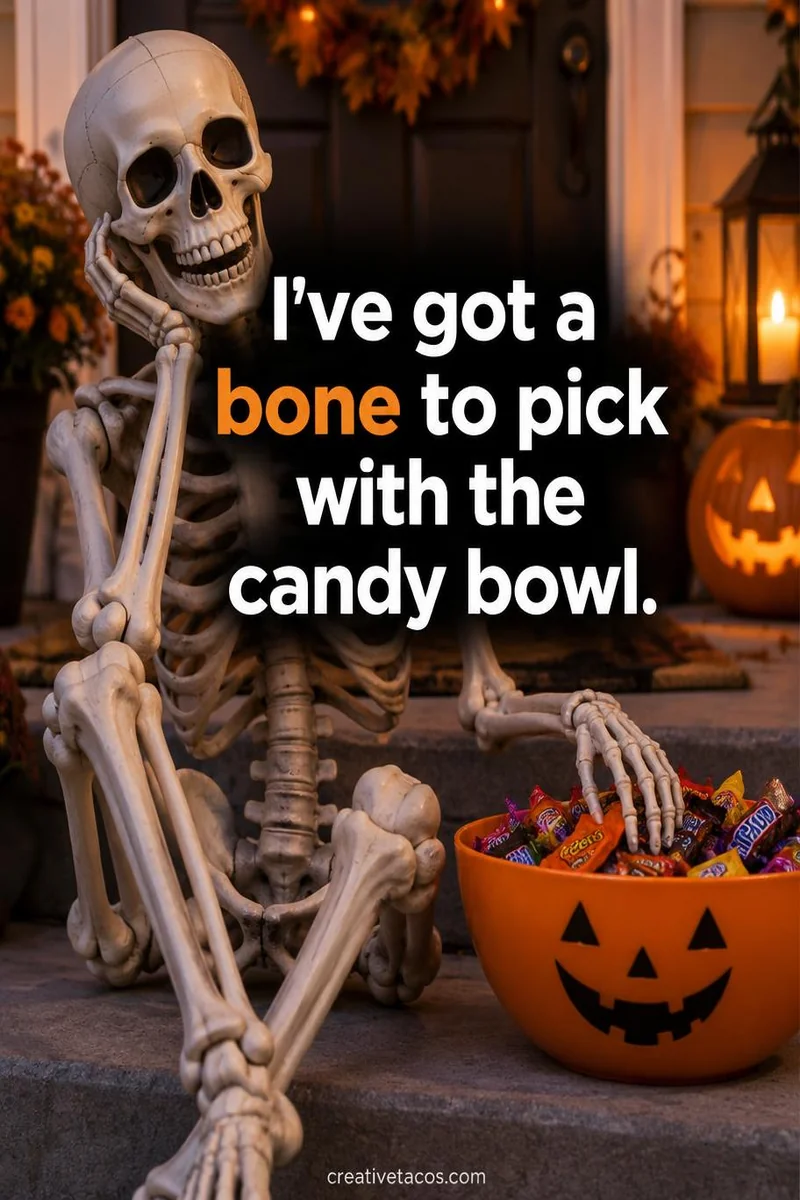 Quote card: I've got a bone to pick with the candy bowl.