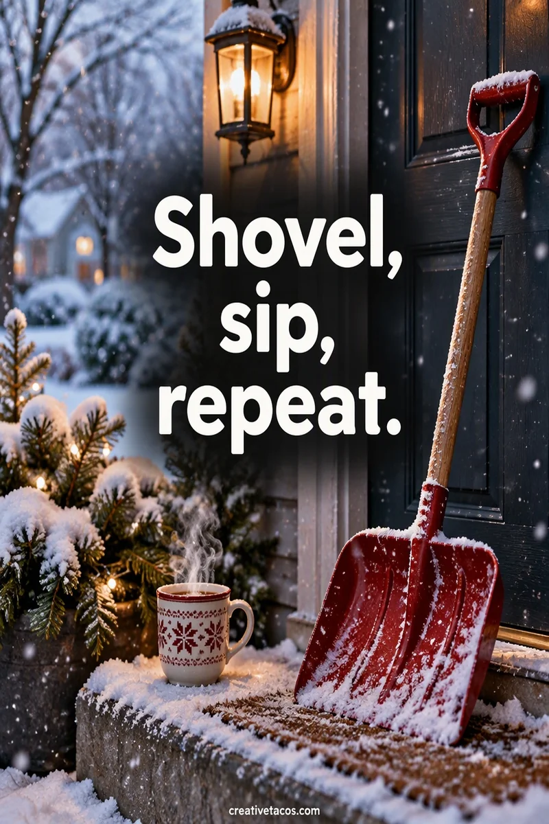 Quote card: Shovel, sip, repeat.