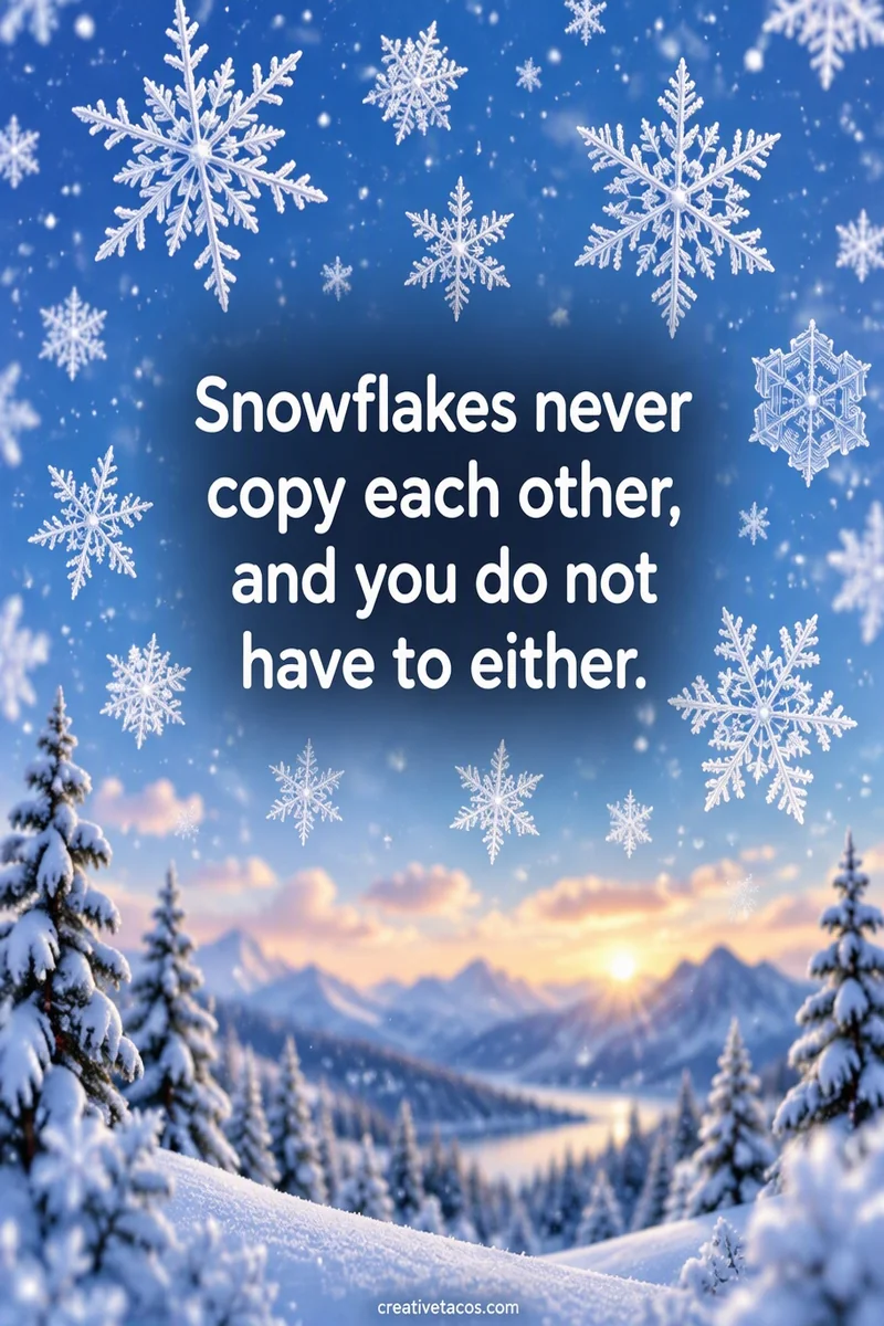 Quote card: Snowflakes never copy each other, and you do not have to either.