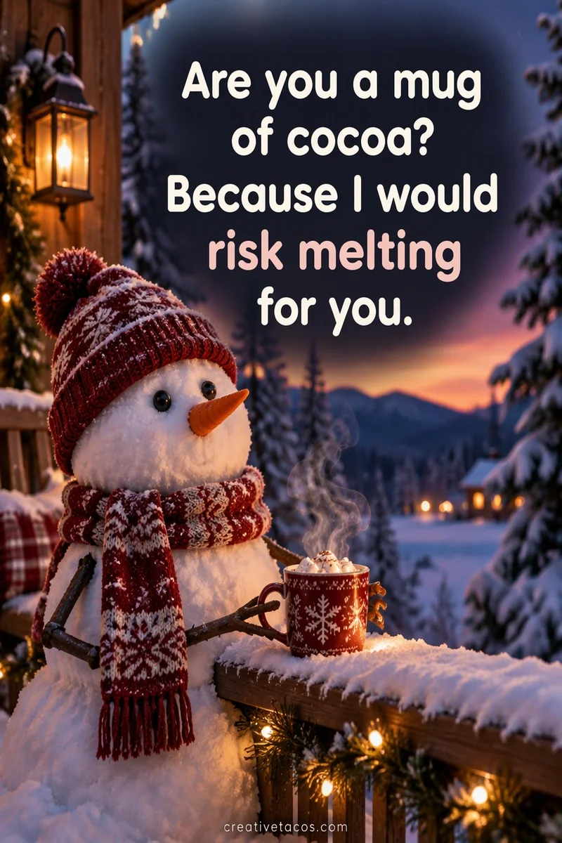 Quote card: Are you a mug of cocoa? Because I would risk melting for you.
