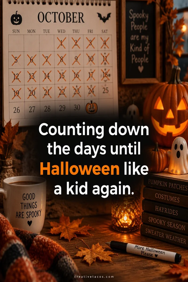 Quote card: Counting down the days until Halloween like a kid again.