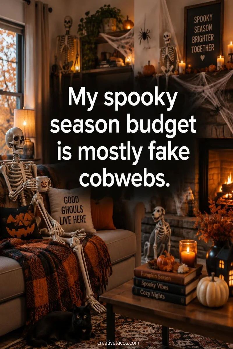 Quote card: My spooky season budget is mostly fake cobwebs.