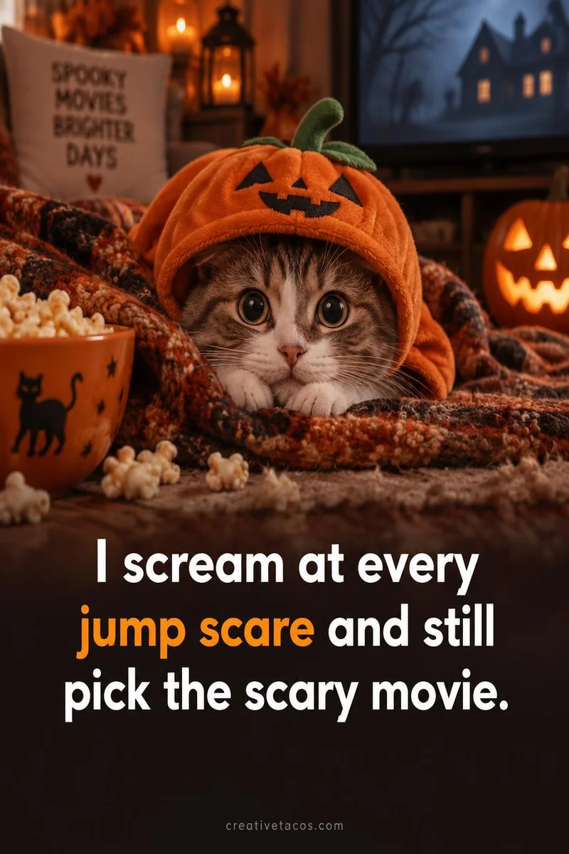 Quote card: I scream at every jump scare and still pick the scary movie.