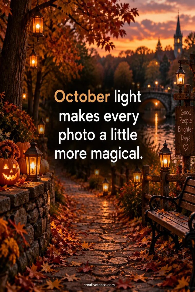 Quote card: October light makes every photo a little more magical.