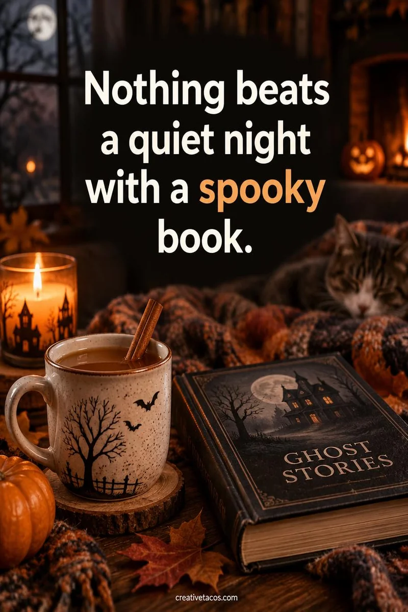 Quote card: Nothing beats a quiet night with a spooky book.