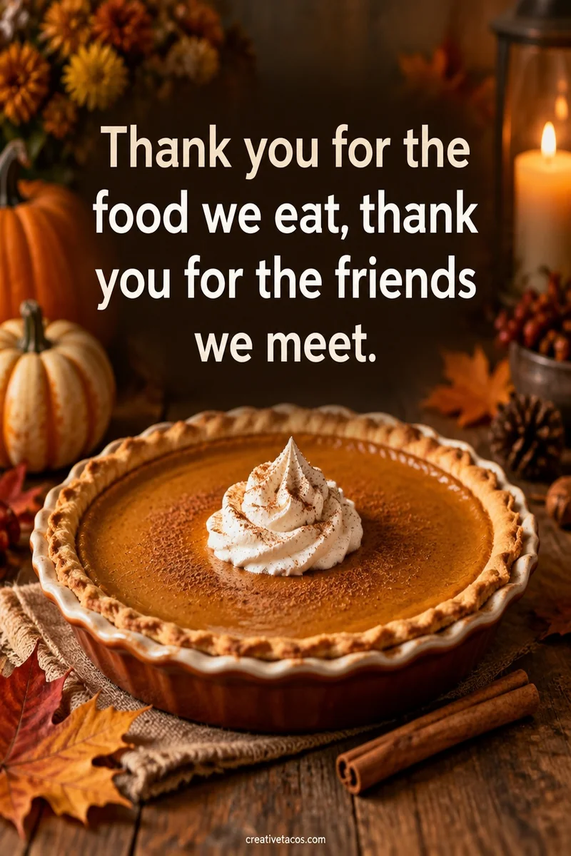 Quote card: Thank you for the food we eat, thank you for the friends we meet.