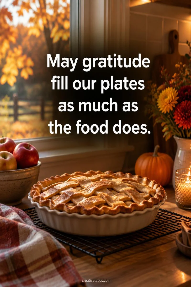 Quote card: May gratitude fill our plates as much as the food does.