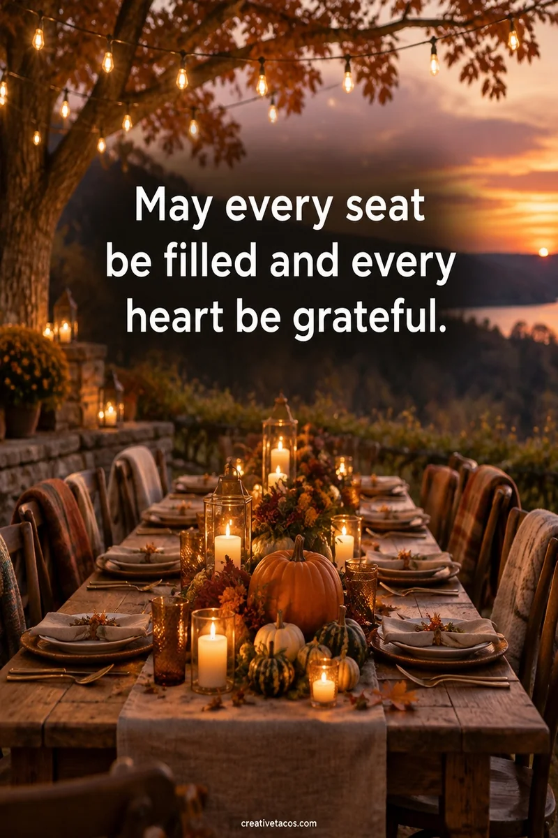 Quote card: May every seat be filled and every heart be grateful.