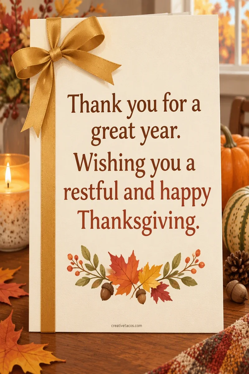 Quote card: Thank you for a great year. Wishing you a restful and happy Thanksgiving.