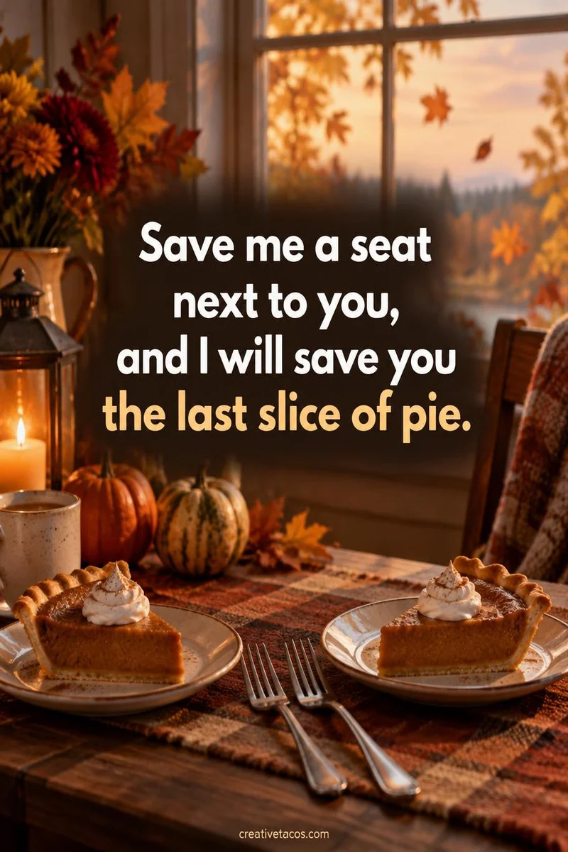Quote card: Save me a seat next to you, and I will save you the last slice of pie.