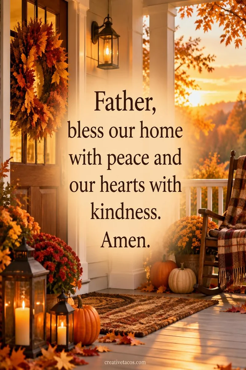 Quote card: Father, bless our home with peace and our hearts with kindness. Amen.
