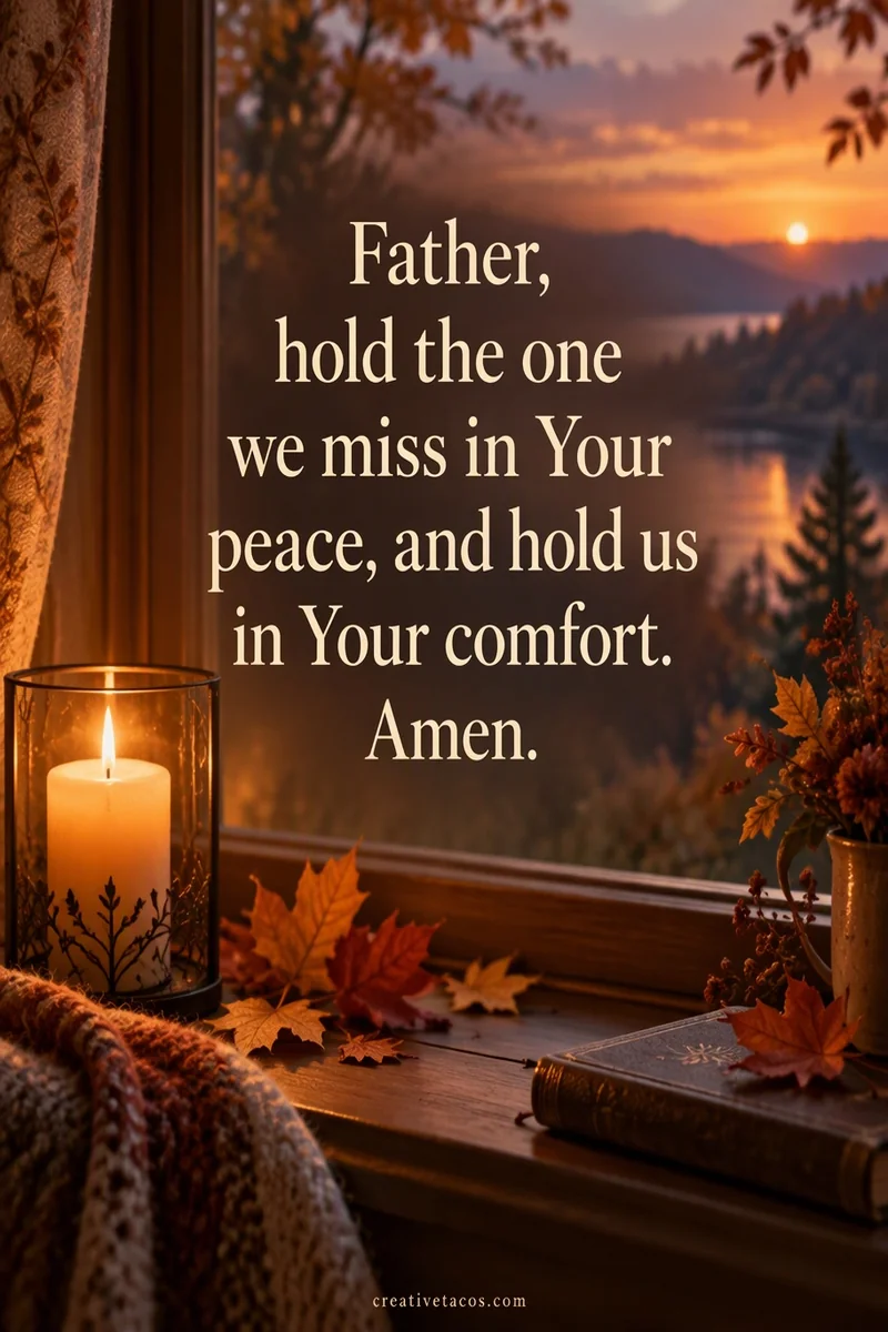 Quote card: Father, hold the one we miss in Your peace, and hold us in Your comfort. Amen.