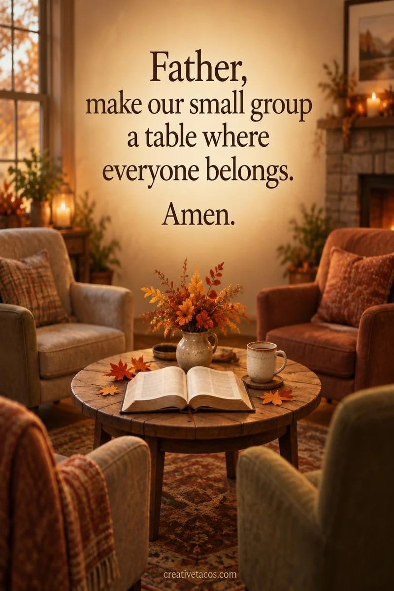 Quote card: Father, make our small group a table where everyone belongs. Amen.