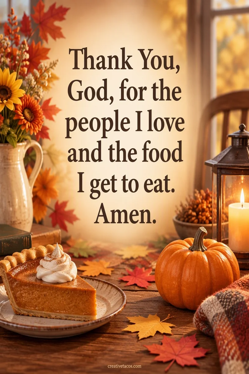 Quote card: Thank You, God, for the people I love and the food I get to eat. Amen.
