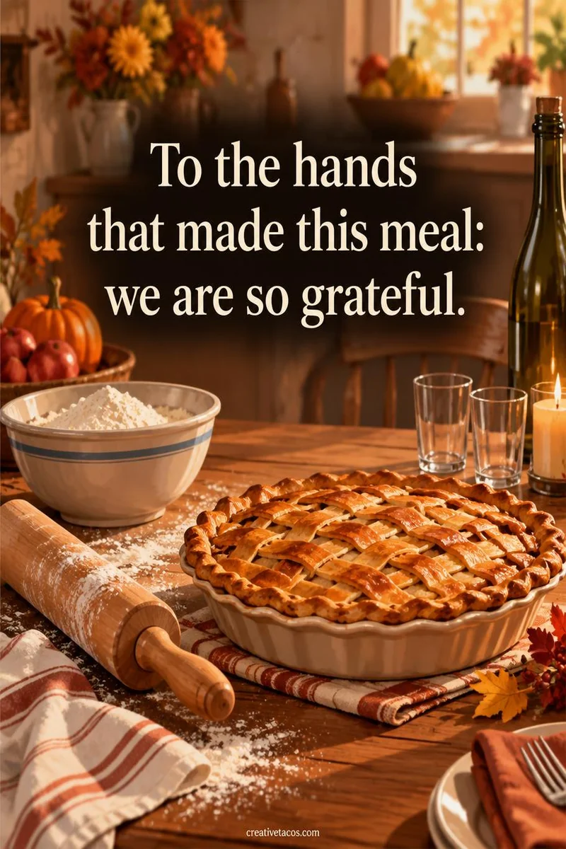 Quote card: To the hands that made this meal: we are so grateful.