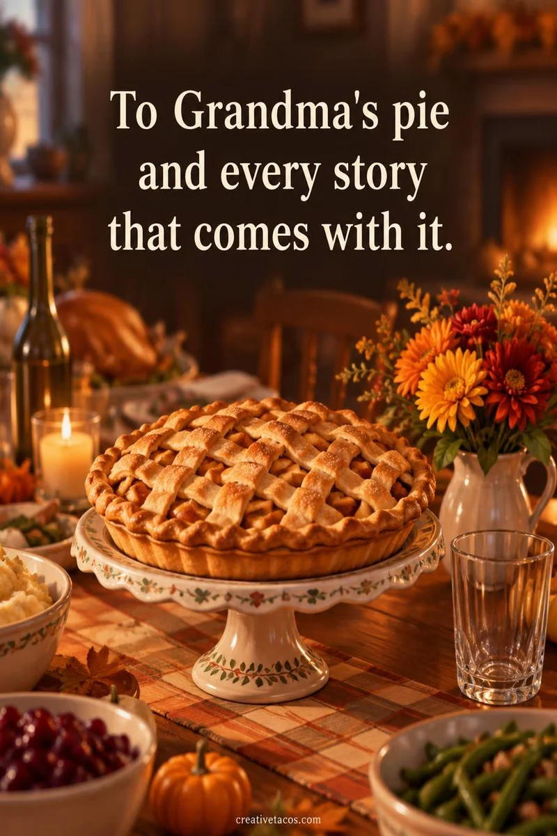 Quote card: To Grandma's pie and every story that comes with it.