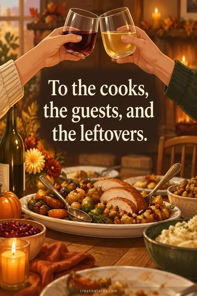Quote card: To the cooks, the guests, and the leftovers.