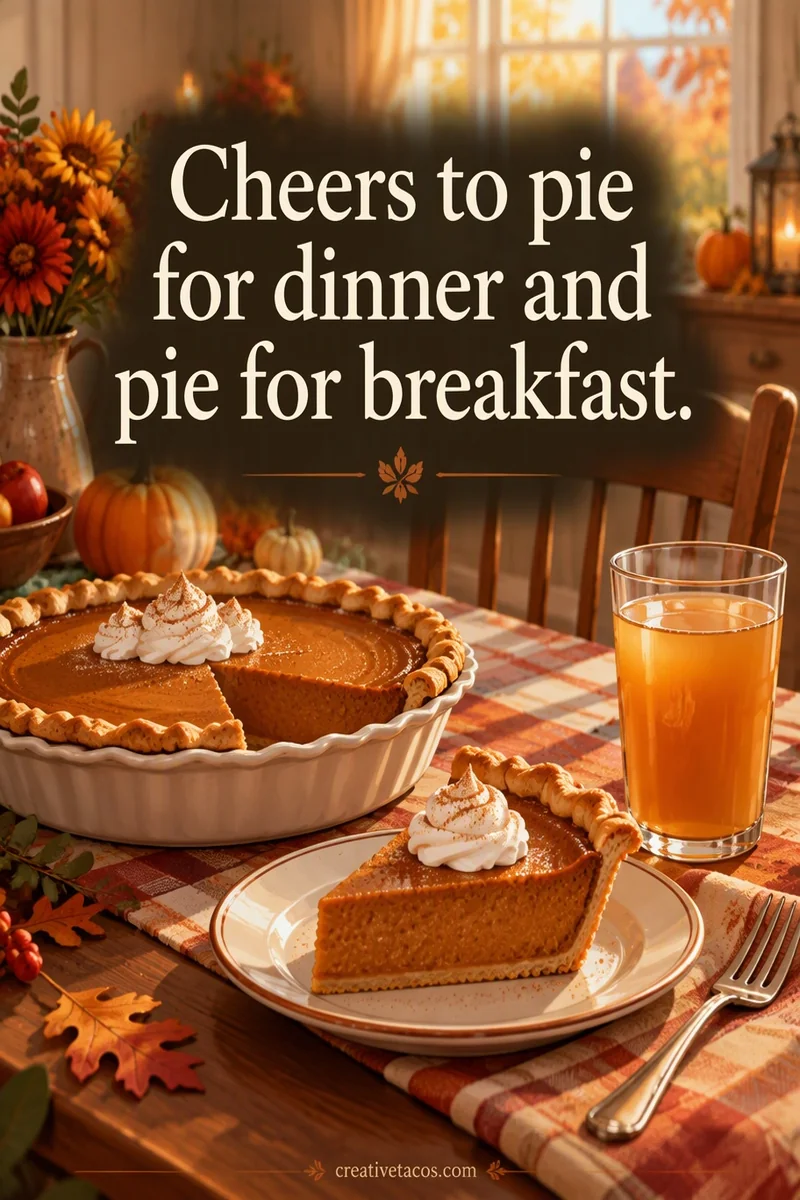 Quote card: Cheers to pie for dinner and pie for breakfast.