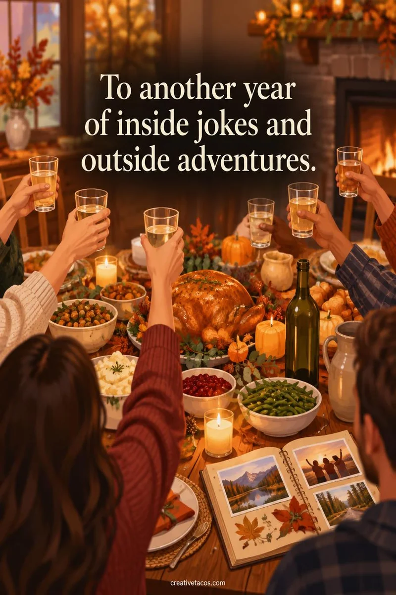 Quote card: To another year of inside jokes and outside adventures.