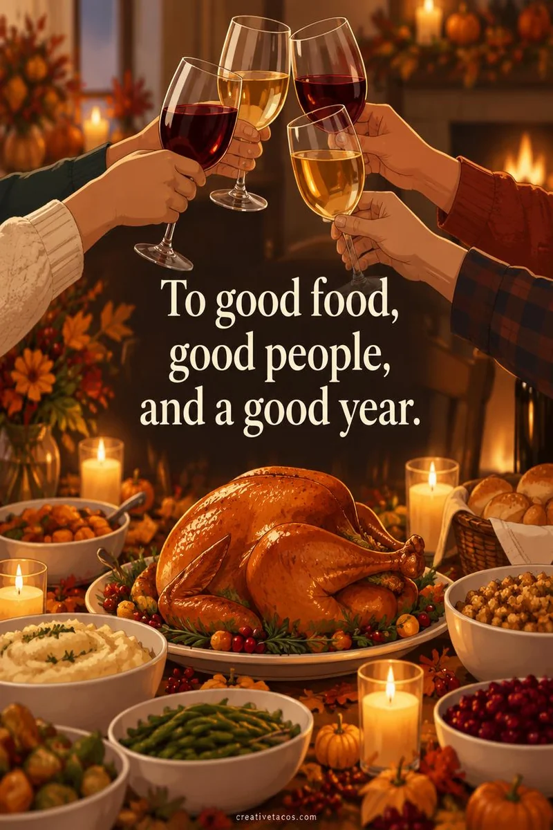 Quote card: To good food, good people, and a good year.
