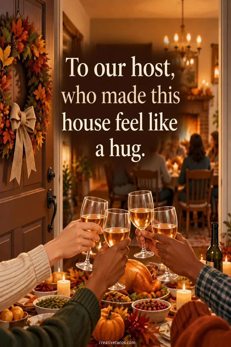Quote card: To our host, who made this house feel like a hug.