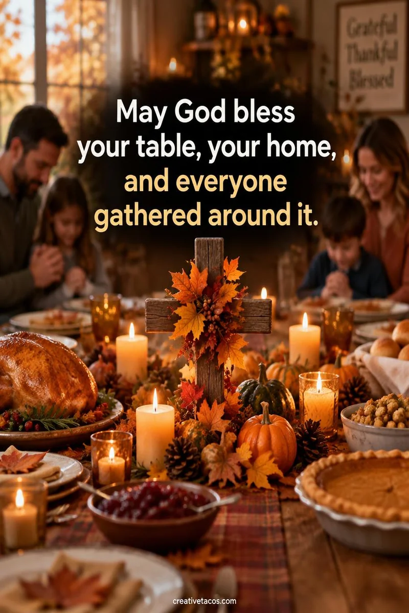 Quote card: May God bless your table, your home, and everyone gathered around it.