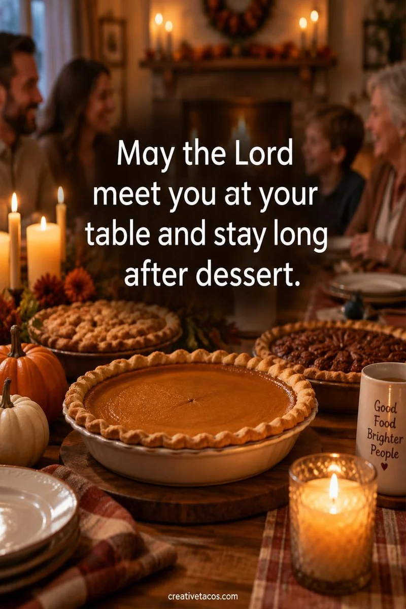Quote card: May the Lord meet you at your table and stay long after dessert.
