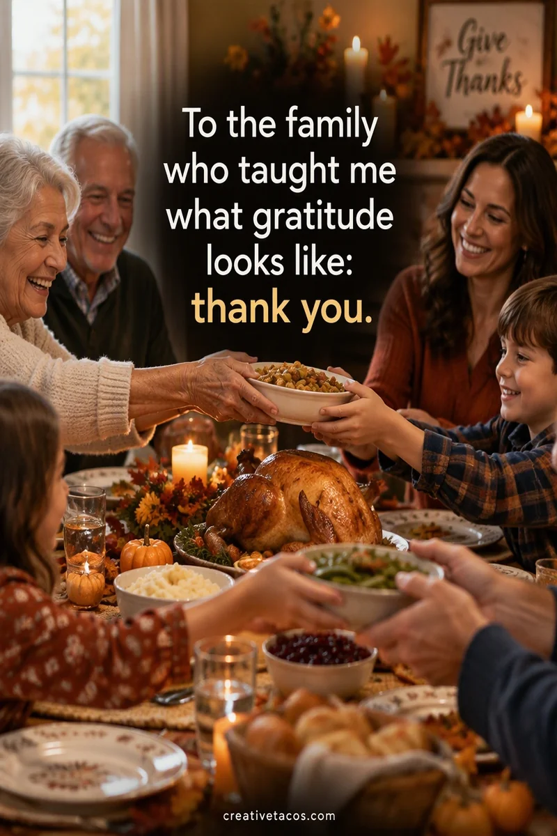 Quote card: To the family who taught me what gratitude looks like: thank you.