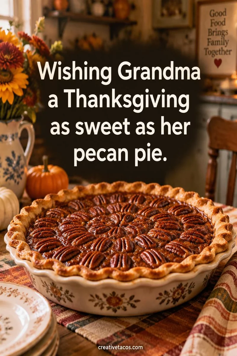 Quote card: Wishing Grandma a Thanksgiving as sweet as her pecan pie.