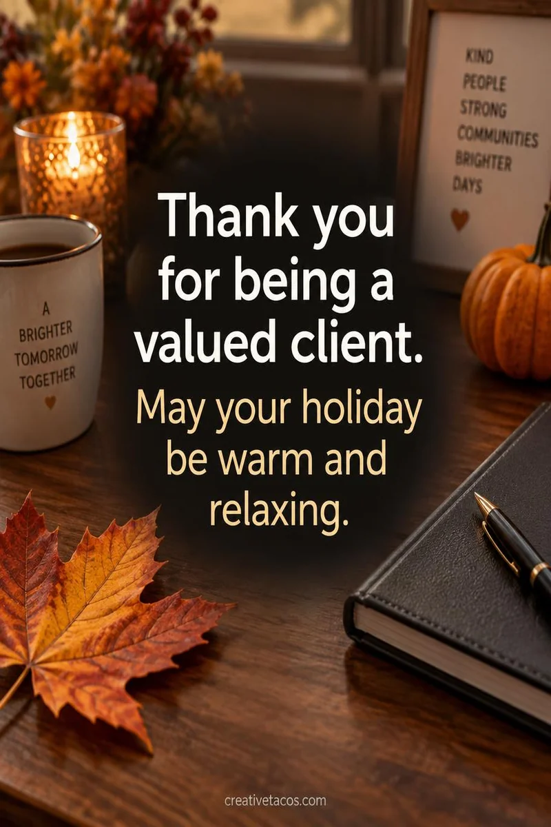 Quote card: Thank you for being a valued client. May your holiday be warm and relaxing.