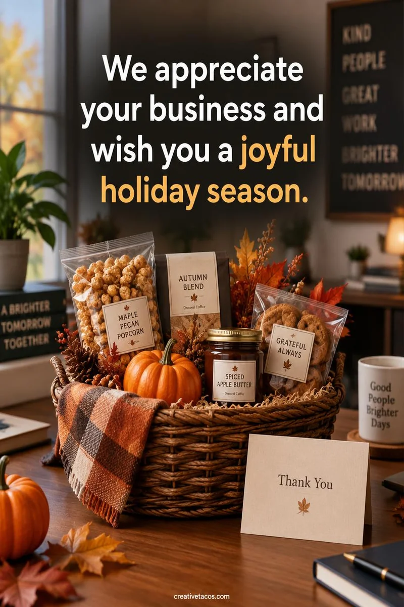 Quote card: We appreciate your business and wish you a joyful holiday season.