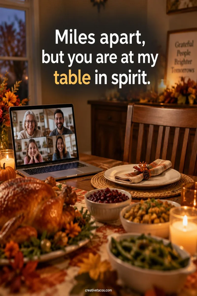 Quote card: Miles apart, but you are at my table in spirit.