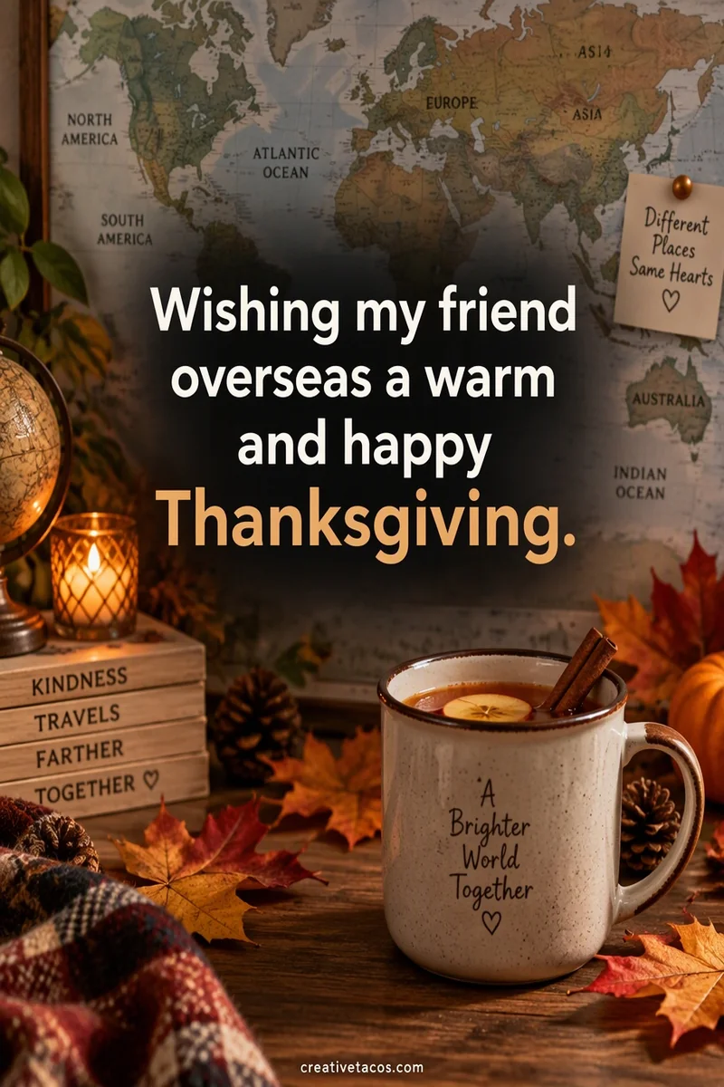 Quote card: Wishing my friend overseas a warm and happy Thanksgiving.