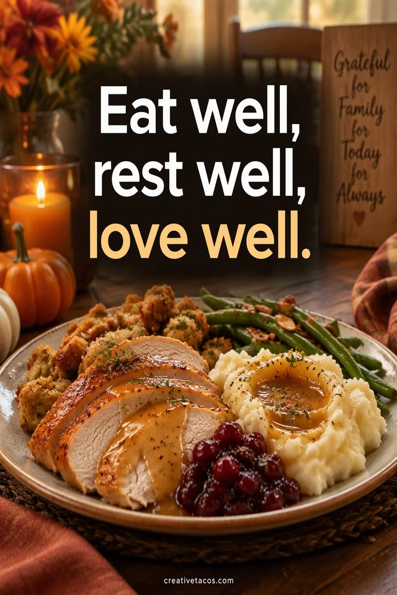 Quote card: Eat well, rest well, love well.