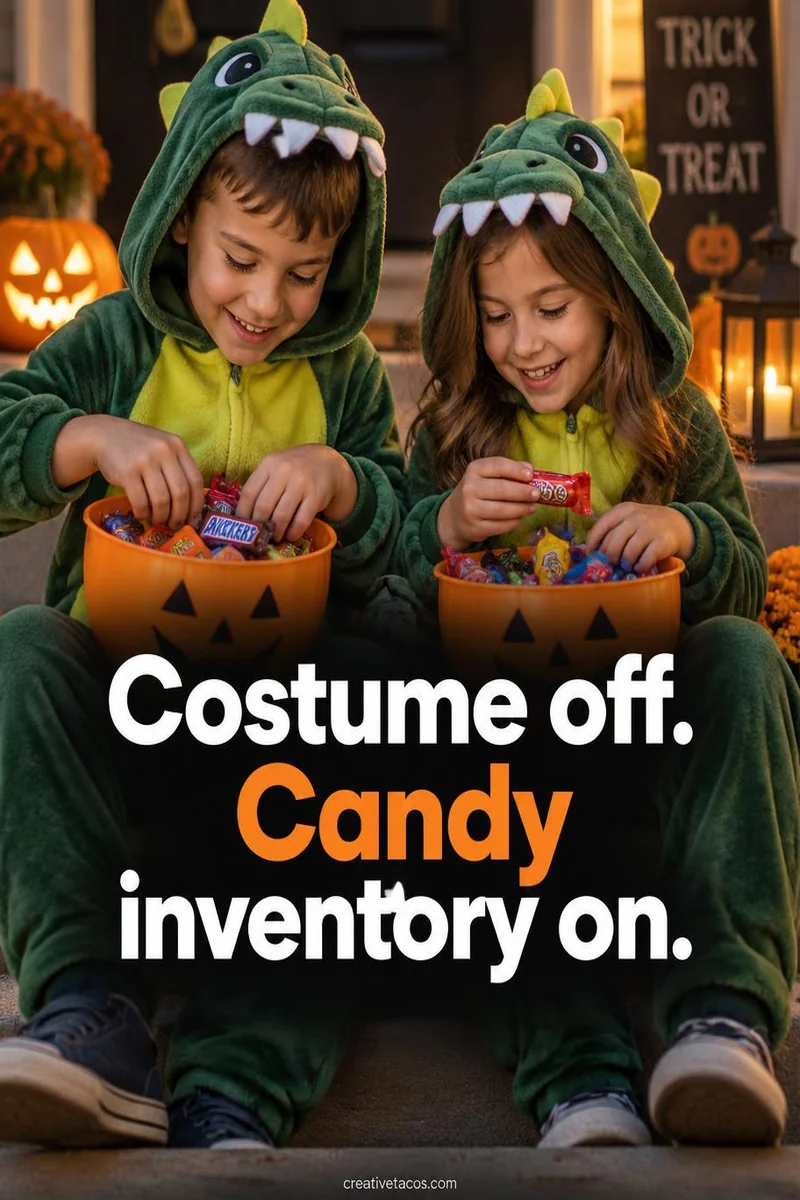 Quote card: Costume off. Candy inventory on.