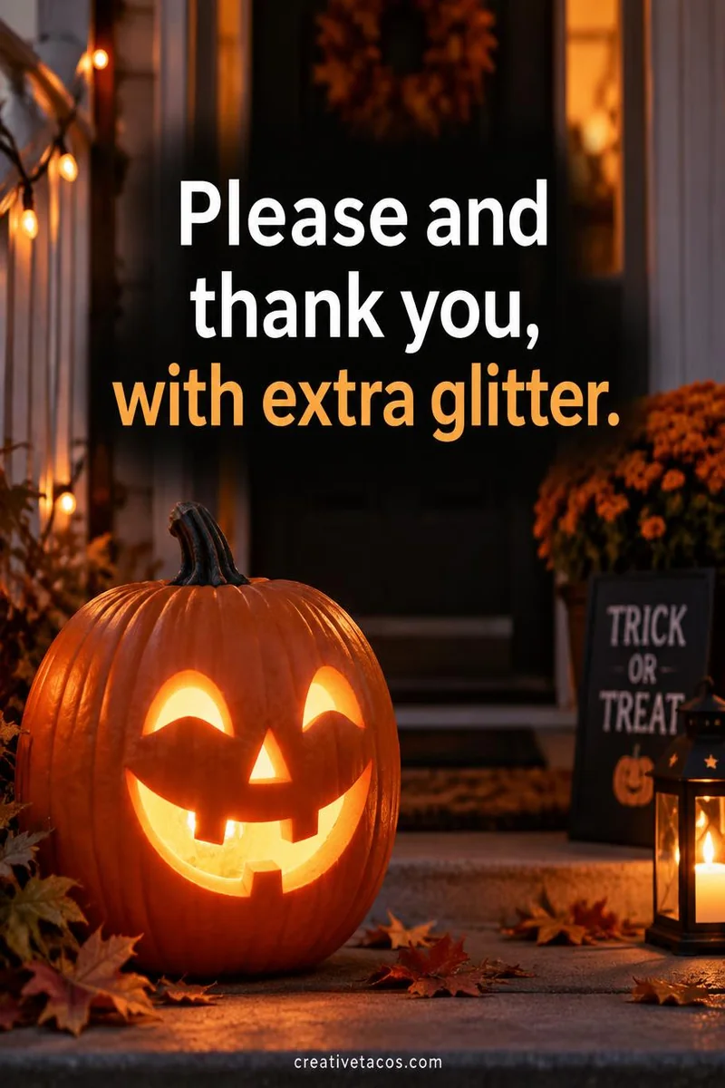 Quote card: Please and thank you, with extra glitter.