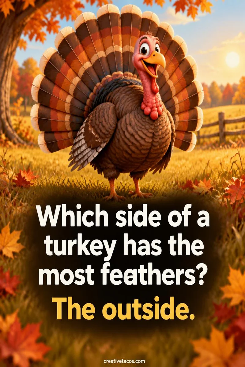 Quote card: Which side of a turkey has the most feathers? The outside.