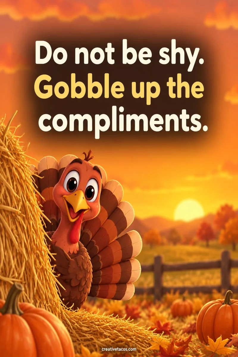 Quote card: Do not be shy. Gobble up the compliments.