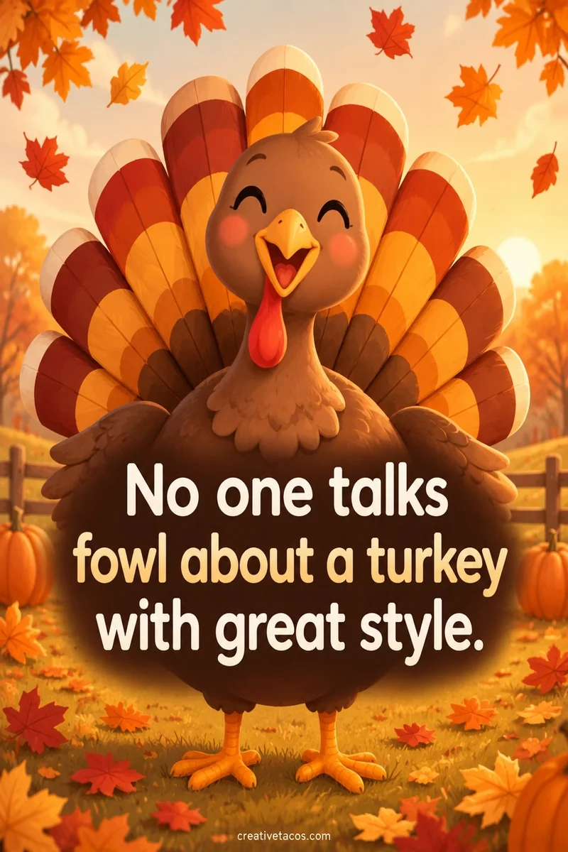 Quote card: No one talks fowl about a turkey with great style.