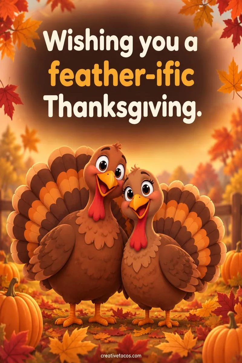 Quote card: Wishing you a feather-ific Thanksgiving.