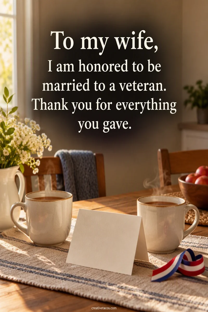 Quote card: To my wife, I am honored to be married to a veteran. Thank you for everything you gave.
