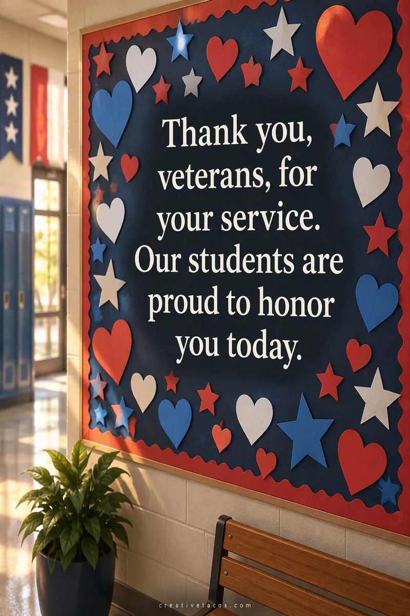 Quote card: Thank you, veterans, for your service. Our students are proud to honor you today.